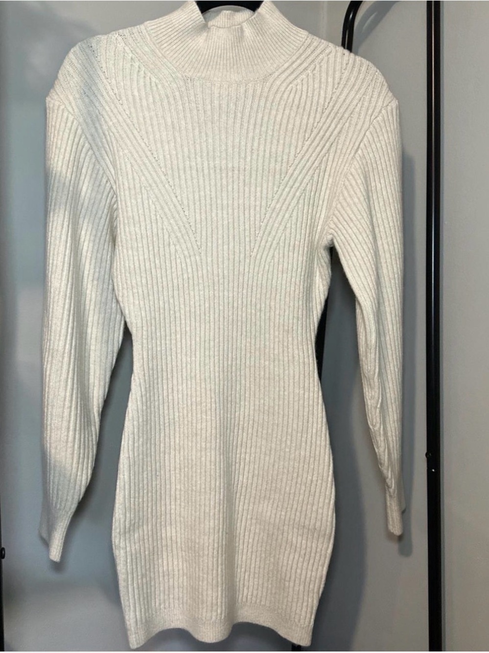 H&M Cream Ribbed Mock-Neck Sweater Dress